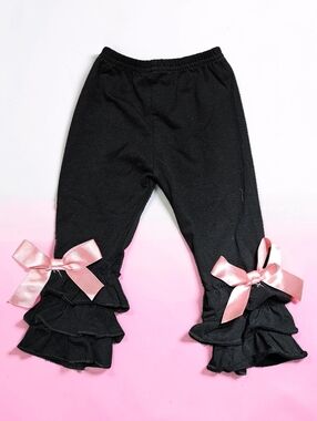 Black Ruffle Hem Kids Leggings with Pink Bow. Super Cute! Size 6-12mnths.